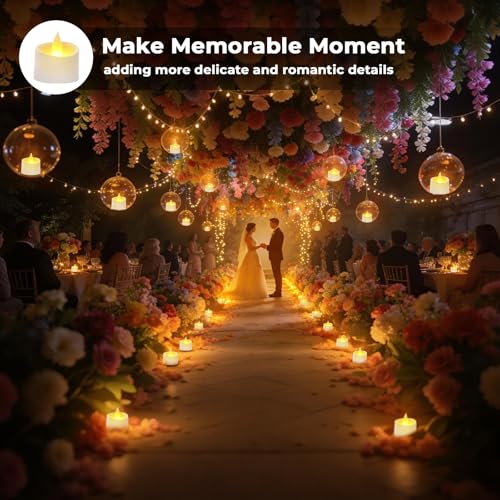 Image of White Flameless LED Tea Lights - Battery-Powered Dancing Flame Candles for Modern Homes, White Weddings & Easter Decor (White Base, 24 Pack)