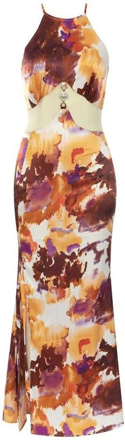 JSEIAJB Spring and Sexy Vintage Hanging Neck Sleeveless Floral Slim Dresses