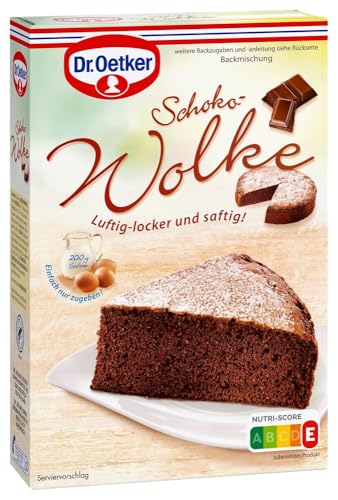 Dr. Oetker Schoko-Wolke 4 x 455 g Backmischung für besonders luftig-lockeren Schokoladenrührkuchen zum Zubereiten von besonders lockerem und saftigem Schokokuchen mit Dekorzucker