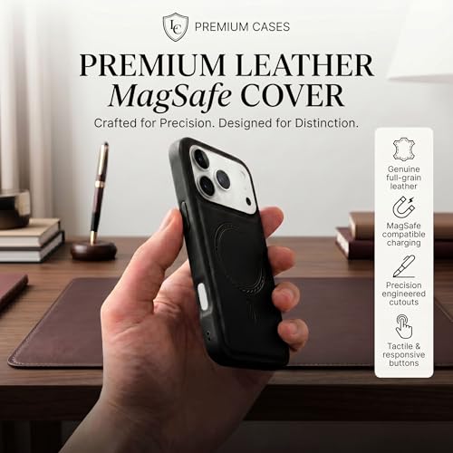 Image of amazon basics Premium PU Leather Case for iPhone 17 Pro Max, MagSafe Compatible Magnetic Ring, Sleek Protective Back Cover - [Black]