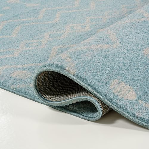 Image of JONATHAN Y Aksil Moroccan Beni Souk Turquoise /Cream Indoor Area Rug, 8x10, Bohemian, Scandinavian, Easy-Cleaning for Living Room, Bedroom, Kitchen, Pet Friendly, Non-Shedding (MOH208D-8)