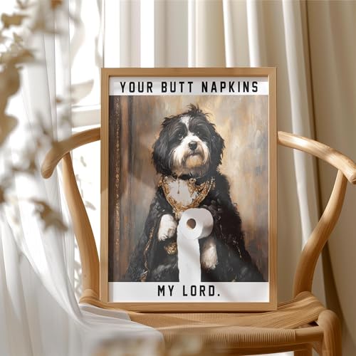 Image of aj decor Havanese Gothic Bathroom Wall Art Print Poster, Dog Pet Lover Picture Painting Artwork Bedroom Living Room Office Dining Room 151D (Havanese Gothic Bathroom, 11 inch W x 14 inch L, Wood Frame)