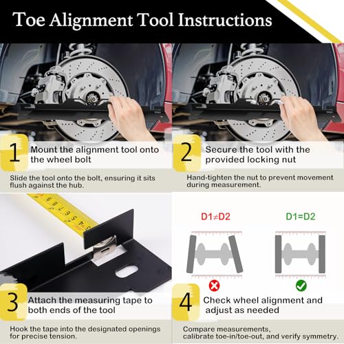 Image of Precision Toe Alignment Tool Kit - Professional Grade Wheel Alignment Plates for Cars, Trucks, SUVs | DIY Car Alignment System with Dual Tapes (Black)