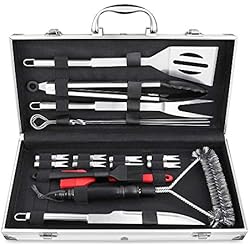 BEEWAY Juego de herramientas para barbacoa con caja de aluminio 20 en 1, utensilios de parrilla de barbacoa premium herramientas de acero inoxidable
