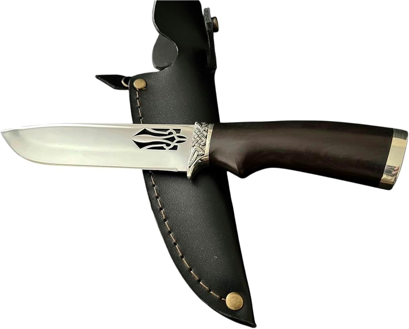 Coat of Arms of Ukraine Trident. Ukrainian Military Patriotic National Knife Stainless Steel Custom Handmade Knives for Tourist, Hunting Fishing Camping Tactical Souvenir Gift for men + Leather Sheath