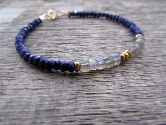 Labradorite lapis lazuli bracelet 7 inch stacking gemstone beads - 3