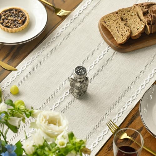 Artoid Mode Boho Cream Tassel Table Runner, Farmhouse Style Kitchen Table Decoration Holiday Wedding Party Dinning Birthday Decor 33x143 cm - Image 3