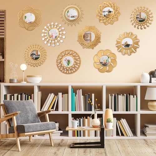 Barydat 10 Pcs Boho Gold Mirrors for Wal…