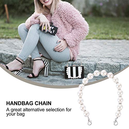 Amosfun Crossbody Bag Strap Pearl Bags Chain Pearl Purse Straps Pearl Handbag Chains with Metal Buckle Purse Making Bag Accessories for Outdoor White Silver 30cm Pearl Handbag Chain - Image 3