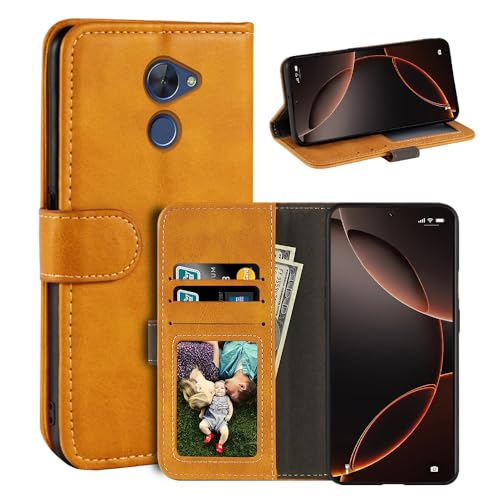 UOGNADGD Funda de Piel con Solapa Compatible con Huawei Y7 Prime 2017 Cartera con Ranuras para Tarjetas, Cierre Magnético, Soporte Integrado, RFID Antigolpes (Marrón Claro)