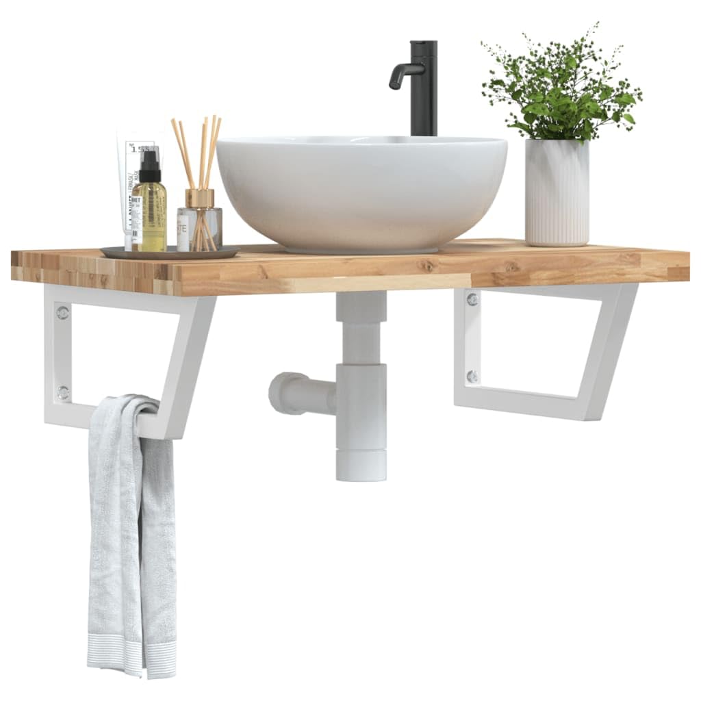 Gain de place salle de bain : console murale 100 cm en acacia et acier