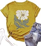 Vintage Floral Shirts Women Boho Wildflowers T-Shirt Wildflower Graphic Tee Shirts Summer Nature Tshirts Tops(Yellow,L)