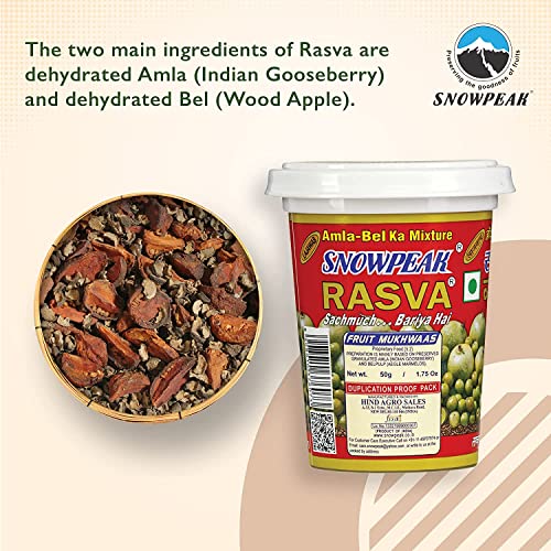 Image of Snowpeak Rasva Fruit Mukhwaas| After Meal Indian Digestive Treat| Amla & Bel(Wood Apple) Mixture| Indian Origin Vegan and Gluten Free - Combo (Pack of 3 x 50g)