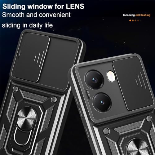 Image of Heavy Duty Back Case Cover for Poco X7 Pro 5G, Shockproof Poco X7 Pro Back Cover, Ring Case with Kickstand and Camera Protection Shutter - Black
