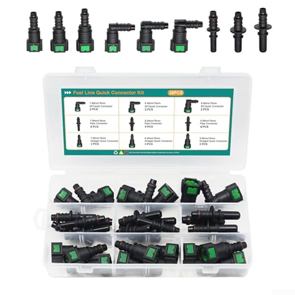 Set di 30 connettori rapidi per tubi carburante, PA12 in nylon SAE per tubo ID da 8 mm, kit di riparazione per aria, acqua, olio