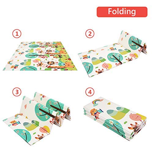 Foldable Play Mat |【Easy to Clean, Fold Up】Non- BPA Non-Toxic Foam Baby Playmat 79“ x 71inchx 0.6” Thick Extra Large Reversible Crawling Mat Portable Toddlers Kids (Cute Giraff)