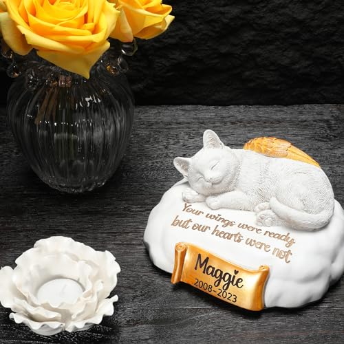 HENTOL Personalisierte Urne Katze, Tierurnen für Katze mit Gravur des Namens, Datums und Zitats Ihres Haustiers, Katzenurnen aus Harz