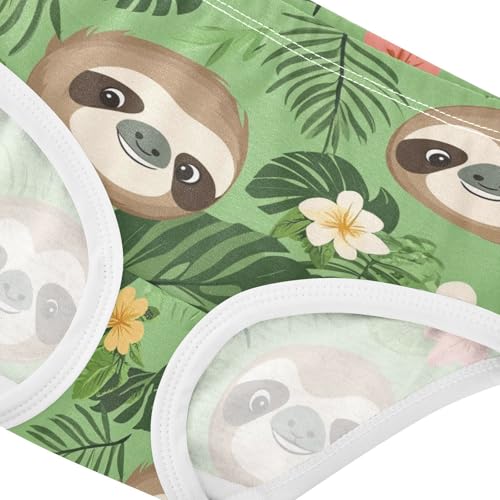 Wusikd Cute Sloth Face Girls' Underwear Cotton Tropical Leave Girls Briefs Soft Toddler Underwear 2T4