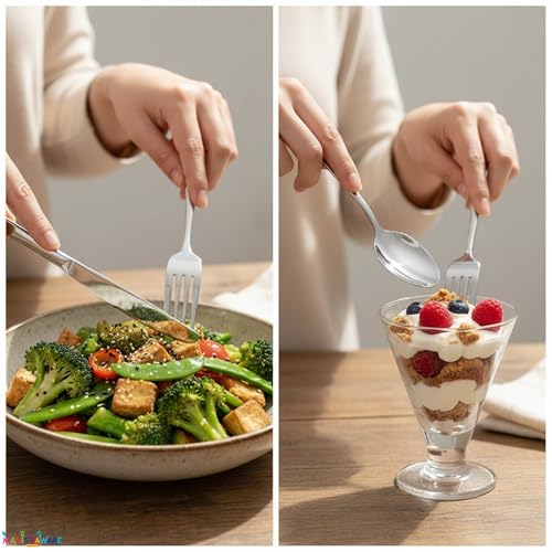 Image of Mirror Polished Silver 12 Pcs Stainless Steel Cutlery Set for Dining Table, Dishwasher Safe Glossy Flatware (3 Spoon Set + 3 Forks Set + 3 Butter Knife + 3 Dessert Spoon)