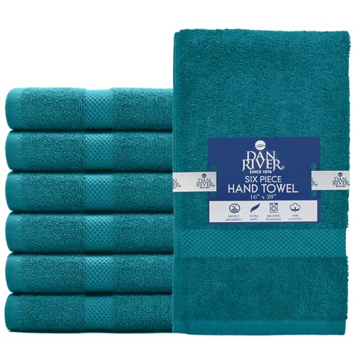 Image of DAN RIVER 6-Pack Premium Hand Towels (16x28 Inches) - 100% Cotton, Ultra Soft, Lightweight, Highly Absorbent Towels for Bathroom, Spa, Gym, Salon, Hotel, and Travel - Teal
