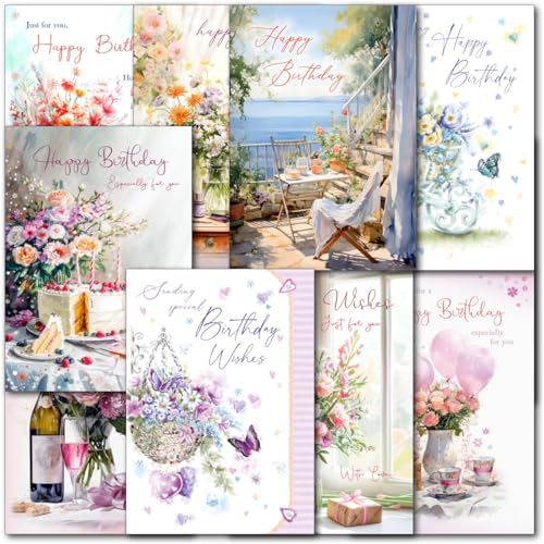 doodlecards Pack 10x Mixed Classic Female Happy Birthday Car