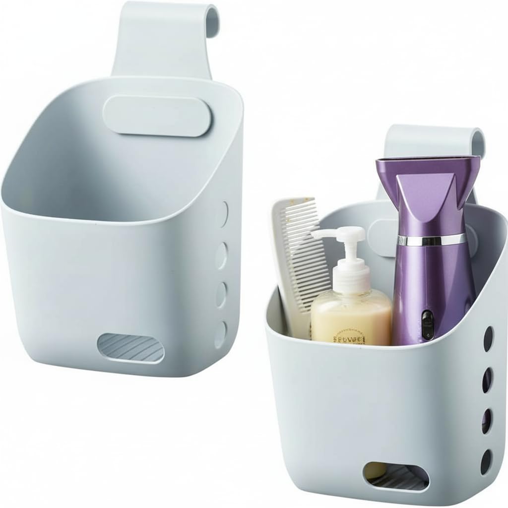 LeleCAT Plastic Hanging Basket Kitchen Storage organizer, Basket with Detachable hook, Hang it behind a door or on a railing, Over the Cabinet Door (