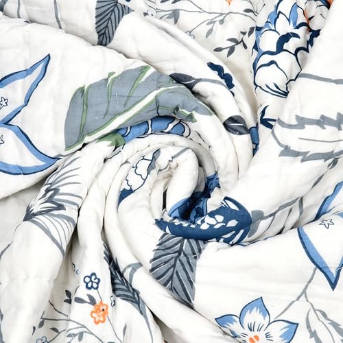 Image of BLOCKS OF INDIA Hand Block Printed Cotton King Size Quilt /Rajai | Blue Anar JAAL