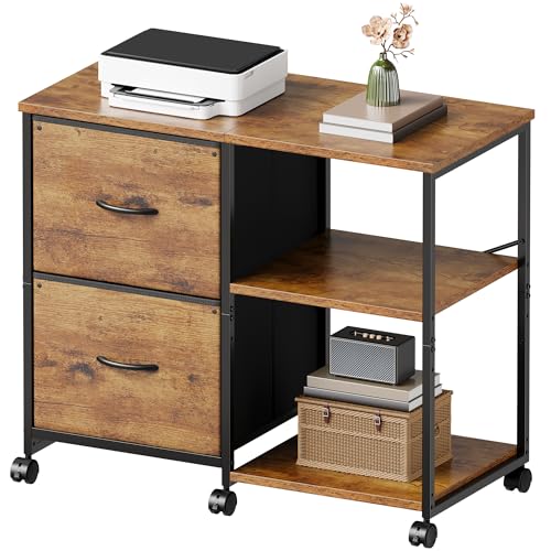 YeTom 2-Drawer Fabric Lateral File Cabinet with Wheels, Rolling Printer Stand with Open Storage...