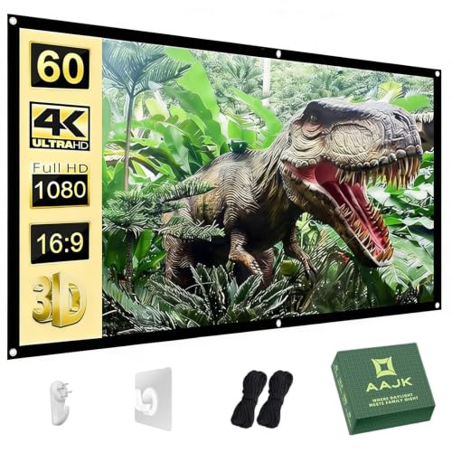 Image of Projection Screen, 4K Movie Projector Screen 16:9 HD Foldable Anti-Crease Portable Projector, Movies Screen for Home Theater Outdoor Indoor Support Double Sided Projection (60 inch)
