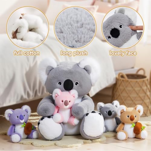OUOZZZ 5 Stück Koala Kuscheltier Set, 30cm Weich Koala Plüschtier mit 4 Baby im Bauch - Baby Geburtstagsgeschenk für Mädchen Jungen Kinder