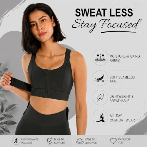 Image of Shoppy Villa - high Impact Sports Bra for Heavy Breast Full Coverage | Gym Bras for Women Workout | Yoga Bra,with Front Zipper Seamless Bra Push up Bras for Women | Black | 2X-Large