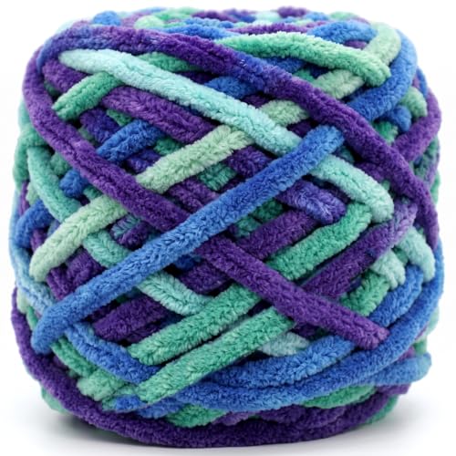 Image of Chunky Chenille Yarn for Crocheting,Ocean Fluffy Velvet Plush Yarn Thick Soft Chunky Chenille Yarn Baby Blanket Yarn for Crocheting Knitting Beginners 100g(Ocean Tone)
