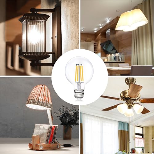 EXTRASTAR 8W G80 Vintage Edison E27 LED Light Bulb, 66W Equivalent, 900LM, 6500K Cool White Daylight Energy Saving Decorative Bulbs, Retro Antique Filament Lamp, Non-Dimmable, Pack of 2 - Image 3