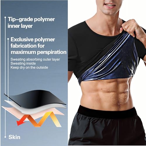 Image of Sauna Suits Shirt for Men,Sweat Enhancer Sauna T-Shirt Short Sleeve Waist Trainer Body Shaper Vest Tank Top Trimmer