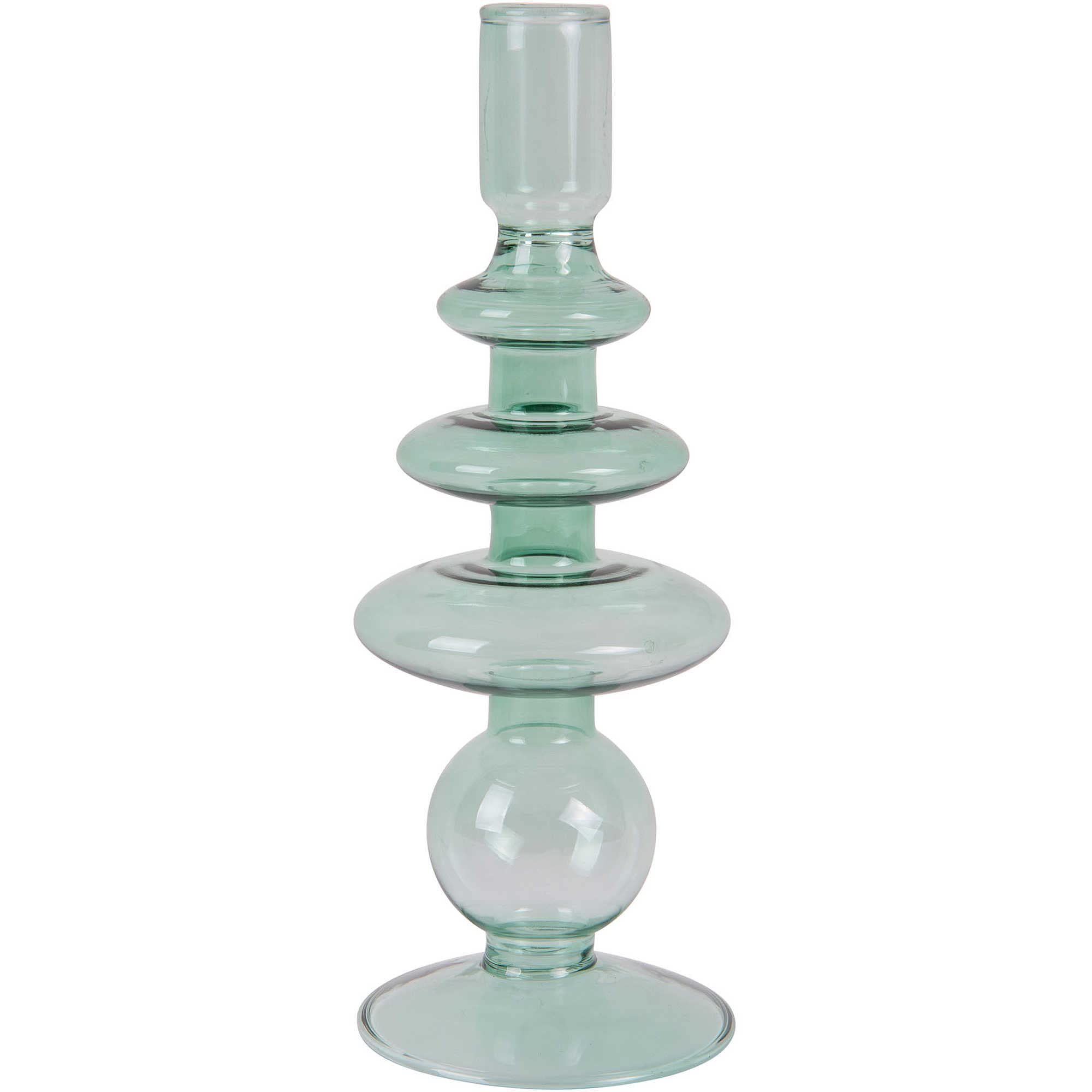 Present Time Candle Holder Glass Art Rings Large Green