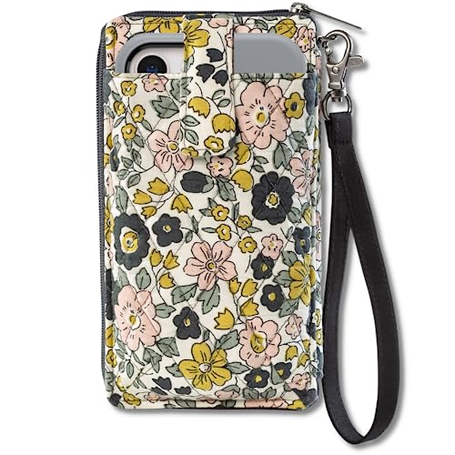 Bella Taylor Cell Phone Wristlet Wallet for Women with Smartphone Pocket and RFID Protection, Delicate Floral Charcoal