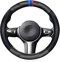 BLURISM Steering Wheel Cover Universal Car fit Auto Interior Sport Accessories Anti Slip Protector Designed with Sport Carbon Fiber Leather Fit Universal Diameter 38 Cm - Black for BMW