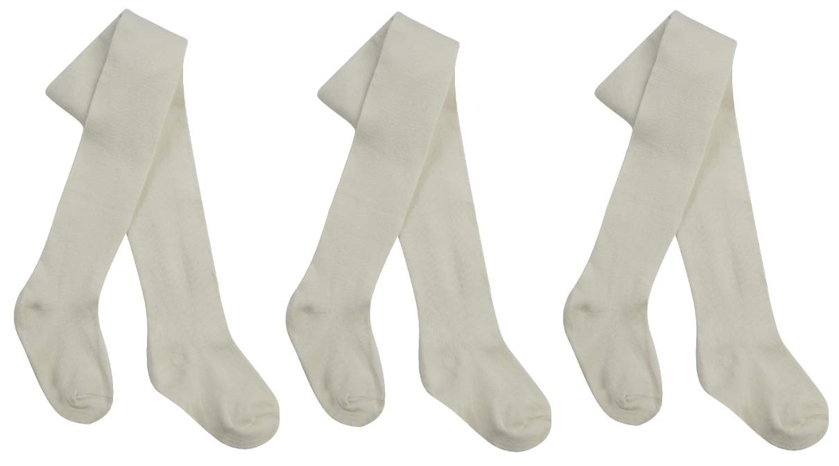 Tick Tock Baby Girls Cotton Rich Plain Tights 3 Pack Cream 18-24 months