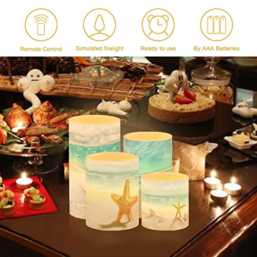 Image of LED Flickering Candles Battery Operated Candles Set of 4 with Remote Control Timer Dancing Flame Pillar Candles Home Table Coastal Decoration, Beach Coastal