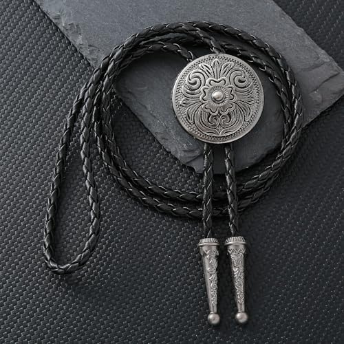 Image of GelConnie Floral Bolo Tie for Men Womens Bolo Tie Necklace Native American Black Men's Bolo Ties Western Cowboy Bolero Ties