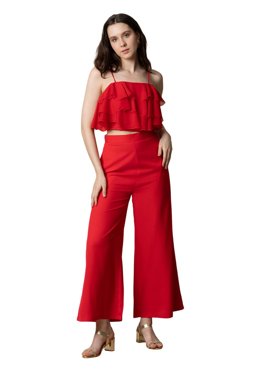 Stylish Womens Polyester Ruffles Sleeveless Square Neck Flared Co-ord Set | Lightweight & Breathable Fabric | Top with trouser Set-image-21