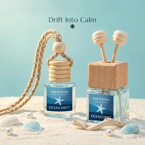 Image of Soul & Scents 16ml Luxury Car Perfumes Sea Salt | Ocean Drift | 2-in-1 Hanging Pod & AC Vent Air Freshener | Premium Wooden Car Fragrance Accessory | Long Lasting Odour Eliminator | Pack of 2