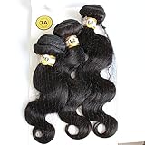 Human Hair Bundles Virgin Body Wave Bundles Human Hair 100% Unprocessed Brazilian Virgin Weave Bundles Real Natural Black Wavy Human Hair Extensions for Women 65g each of the 3 bundles (10' 12' 14')