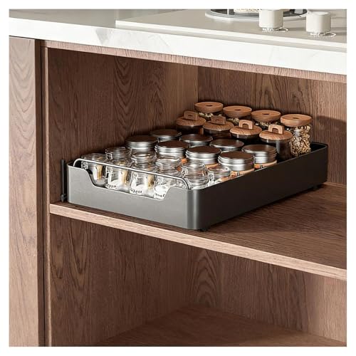 GAOHONGMEI Organizador extraíble para armario debajo del fregadero y despensa, cajón deslizante adhesivo sin taladro con tirador, estantes de almacenamiento deslizantes para cocina(Black,30x43x8cm)