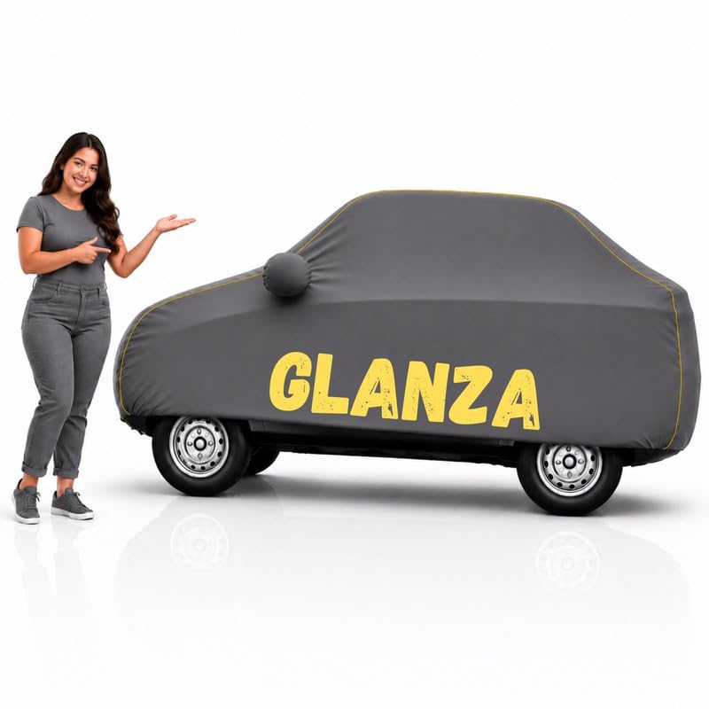 Image of Long-Life 100% Waterproof Glanza Car Body Cover for Dust & Rain, Compatible with All Models of Glanza Car Cover, Comes with Bird Droppings, Scratch, UV and Paint Protection - Grey