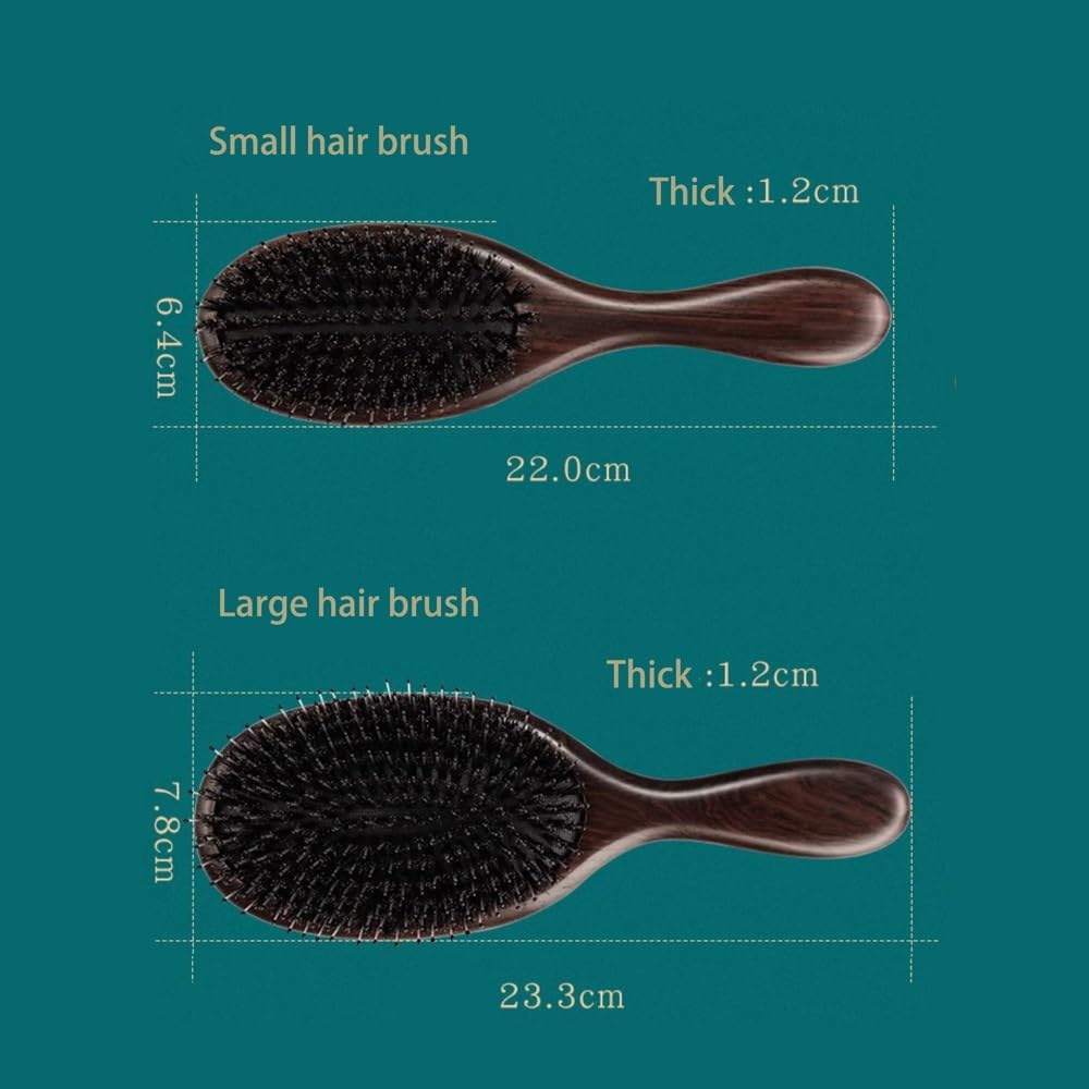 Cepillo para el cabello, cepillo de cerdas de jabalí 100% puras para mujeres y hombres, fino, largo, rizado o cualquier tipo de cabello, restaura el brillo y la textura y hace que el cabello