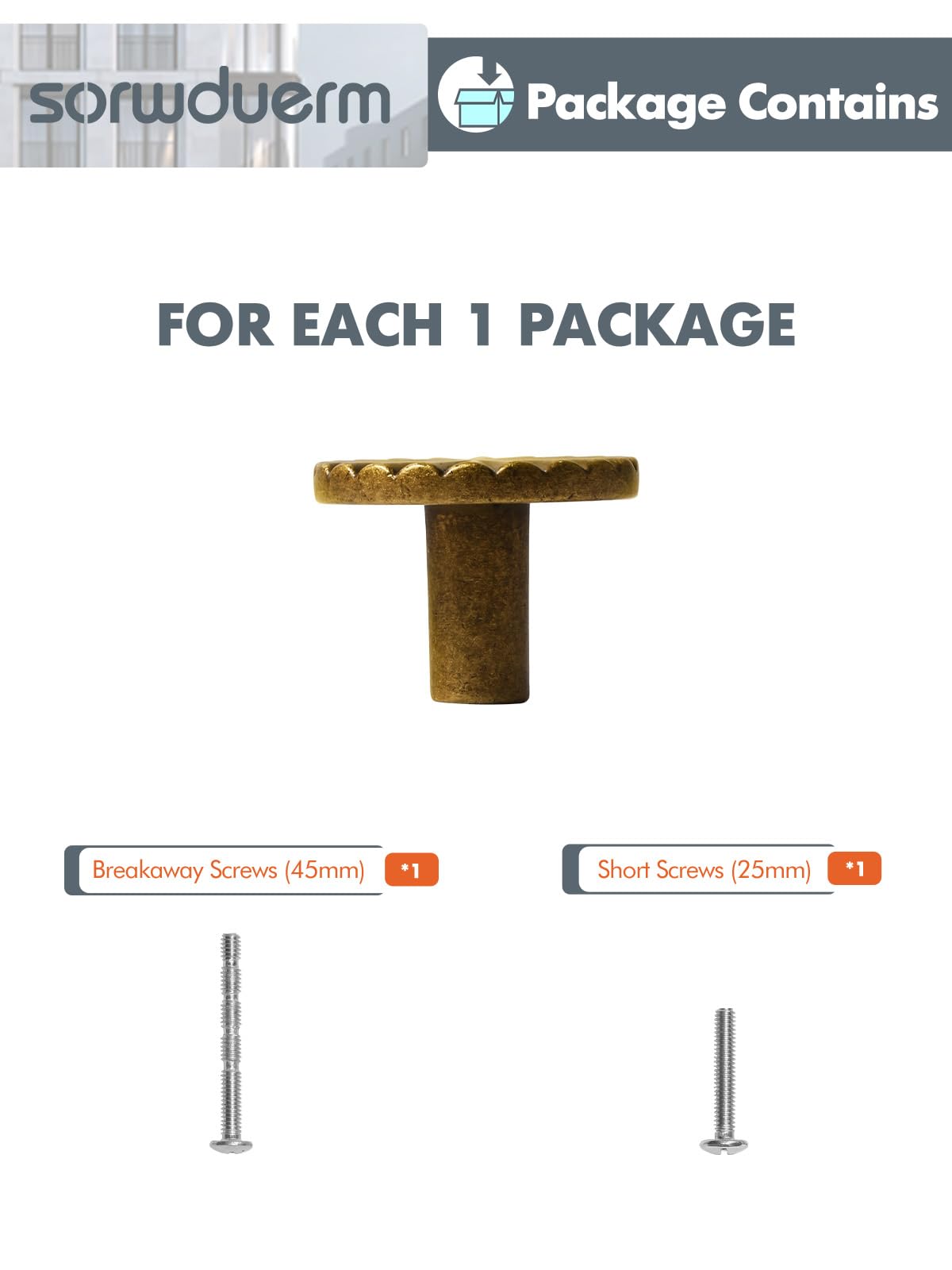 SORWDUERM 2 Pack Antique Brass Cabinet Knobs Copper Round Drawer Pulls Kitchen Cupboard Bathroom Dresser Cabinet Hardware Handles Zinc Alloy - Image 2