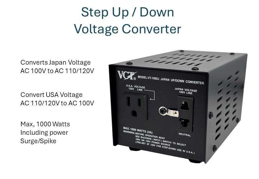 VCT VT-1000J - Japanese Step Up/Down Voltage Transformer Converts Japan 100 Volts To 120Volts OR Vice Versa -1000 Watt,black4