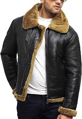 BRANDSLOCK Mens Flying B3 Genuine Shearling Sheepskin Leather Bomber Jacket4