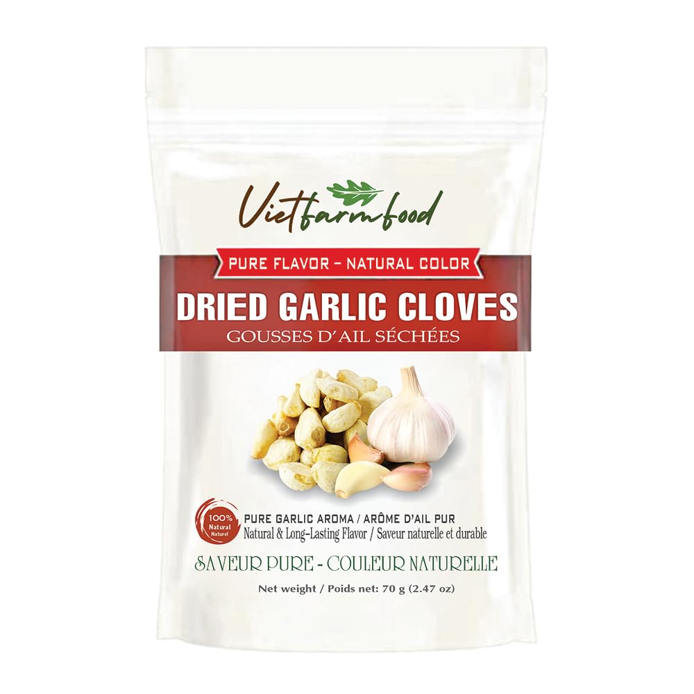 DRIED GARLIC CLOVES 2.47 Oz (70g) VIETFARMFOOD: Pure, natural freeze-dried spice made from real vegetables and fruits - perfect for enhancing every